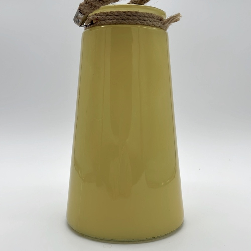 “Genuine & Crafted Original” Yellow Glass Jar/Vase with Rope Handle - Picture 6 of 16